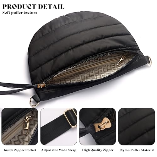 Quilted Crossbody Bags for Women Puffer Fanny Pack Sling Bag Puffy Chest Belt Bum Waist Crossbody Purse Bags Quilted Shoulder Bag for Women - color: BLACK