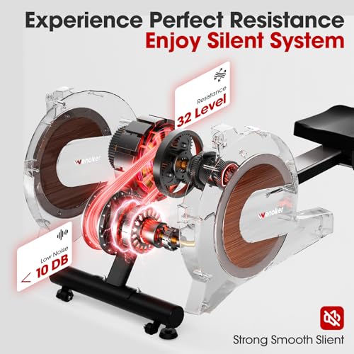 Wenoker Rowing Machine for Home, Magnetic Rower Machine, 350 LB Weight Capacity, 16-Level Silent Resistance Row Machine for Gym Exercise - color: Natural Wood