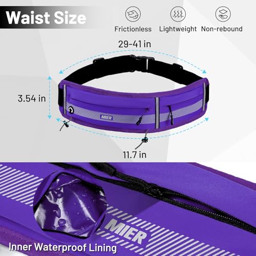 MIER Running Belt for Women & Men, Fanny Pack with Marathon Bib Clip Purple - color: Purple