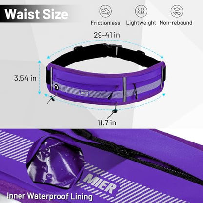 MIER Running Belt for Women & Men, Fanny Pack with Marathon Bib Clip Purple - color: Purple