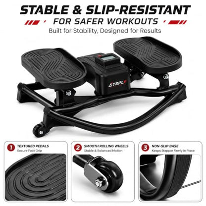 Rock Stepper - Side to Side Rocking Stepper for Exercise at Home with Resistance Bands & Cordless Jump Rope, Quiet Low-Impact Lateral Stepper Machine for Full Body Workout, Legs & Glutes