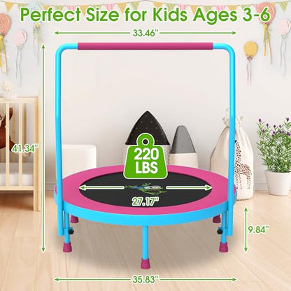 36’’ Mini Trampoline for Kids, 3FT Toddler Trampoline with Handle, Foldable Kids Trampoline Indoor/Outdoor for Toddlers Ages 3-6, Small Fitness Rebounder Trampoline, Easy Storage