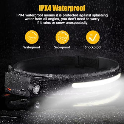 Headlamp Rechargeable 2PCS, 230° Wide Beam Head Lamp LED with Motion Sensor for Adults - Camping Accessories Gear, Waterproof Head Light Flashlight for Hiking, Running, Repairing, Fishing, Cycling - size: 2 Pack