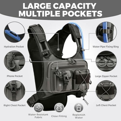 Criuage USA Patent Running Hydration Vest Backpack, Lightweight Chest Pack with 2.0L Water Bladder Bag Daypack for Hiking Running Cycling Race Marathon for Women Men - color: Grey