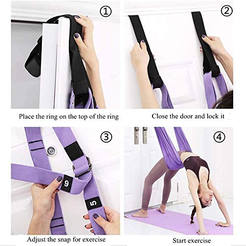 Yoga Stretching Strap, Adjustable Height Leg Stretcher Waist Back Stretch Band Aerial Yoga, Anti-gravity Inversion Exercises Door Flexibility Tensile Trainer for Rehab Pilates Dance Splits (Green)