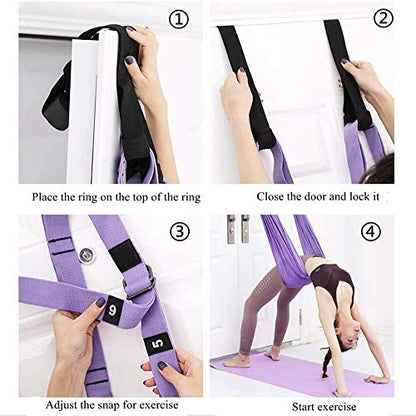 Yoga Stretching Strap, Adjustable Height Leg Stretcher Waist Back Stretch Band Aerial Yoga, Anti-gravity Inversion Exercises Door Flexibility Tensile Trainer for Rehab Pilates Dance Splits (Green)