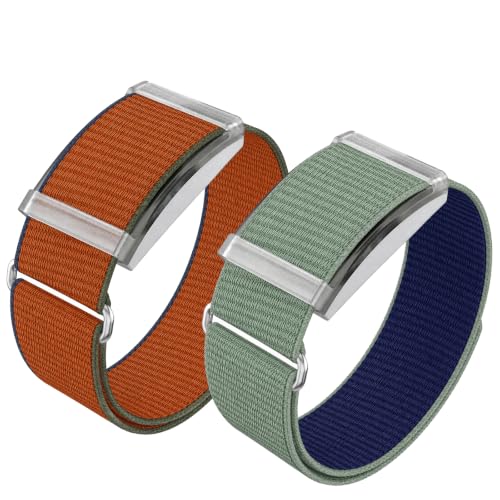 2-Pack Nylon Hook and Loop Wristband Compatible with COROS Heart Rate Monitor Replacement Wristband - color: Orange + Blue-green