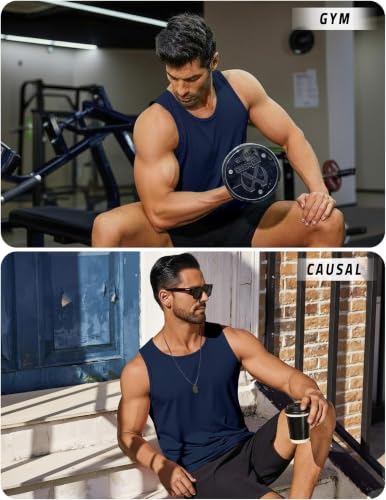 PINSPARK Men's UPF 50+ Quick Dry Tank Tops Athletic Muscle Tee - color: Navy Blue, size: XX-Large