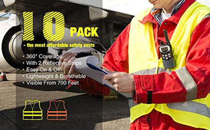 DUSKCOVE 10 Pack High Visibility Safety Vest for Traffic Work, Running, Surveyor and Security Guard - Construction Vest with 2 Reflective Strips, Made from Breathable and Neon Yellow Mesh Fabric - color: Neon Yellow