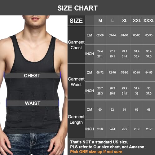 Odoland Men Compression Shirt 3 Pack Body Shaper Vest Tank Top - color: Black/Black/White, size: X-Large