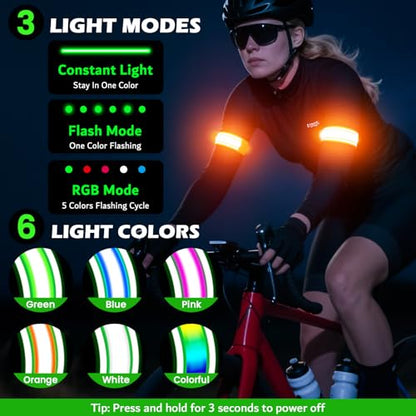 LED Armband Rechargeable for Running(2 Pack),Light Up Arm Bands for Night Walking,Running Lights for Runners,High Visibility Reflective Running Gearr for Night Safety Light Up Wristbands - size: Orange