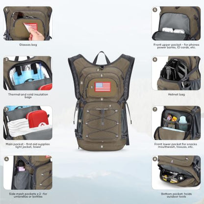 Maelstrom Lightweight Hydration Hiking Backpack with 2L/3L Water Bladder - color: 4.Khaki, size: 2L Bladder
