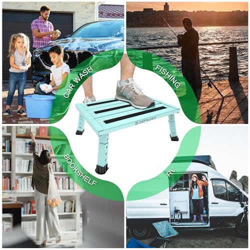 Adjustable RV Step Stool, Wide Platform, Foldable Legs, Green - color: Green
