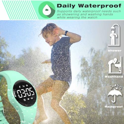 Kids Pedometer Watch, Digital Step Counter Watch, Waterproof Wristwatch, Calendar Alarm Clock for Children Boys Girls - color: Green