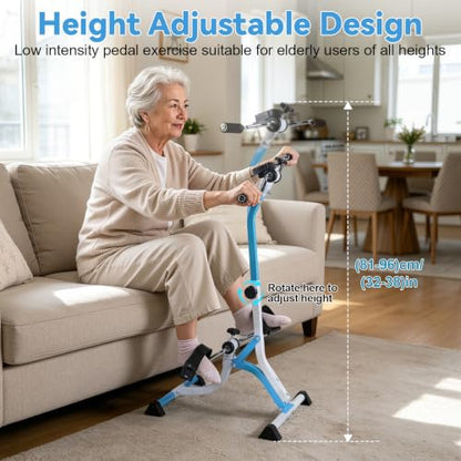 Pedal Exercise Bike for Seniors, Adjustable Height Under Desk Leg and Arm Exerciser with LCD Monitor, Portable Mini Cycle Trainer for Physical Therapy and Joint Recovery
