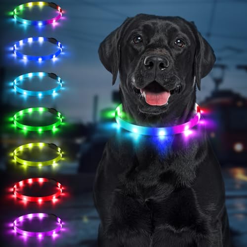 BSEEN Light Up Dog Collar - Silicone LED Dog Collar, Cuttable Lighted Puppy Collar, Glowing Dog Walking Lights for Small Medium Large Collars (Mix Color) - color: Mix Color-Standard(70cm)