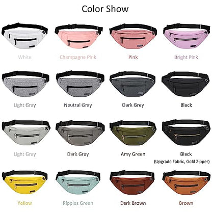 Fashion Cross body Fanny Pack Shoulder Bag for Women Men with Gold Zipper - color: Black(upgrade Fabric Gold Metal Zipper)