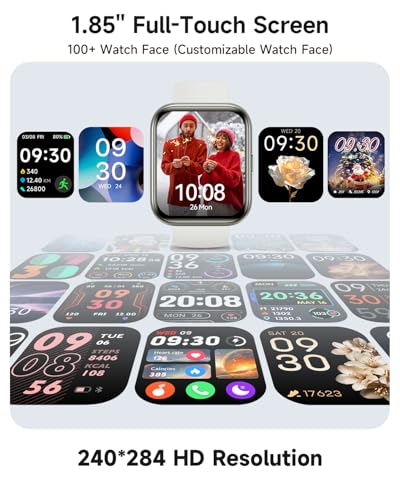 Woneligo Smart Watch for Women, Answer/Make Calls, Alexa Built-in, 1.85" Touch Screen Fitness Tracker for Android & iPhone, Heart Rate/Sleep/SpO2 Monitor Smartwatch, Waterproof (White) - color: White