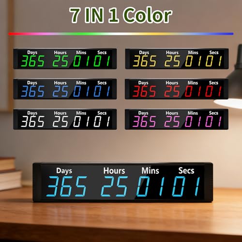 LUCKY TIME Digital 999 Days Countdown Count Up Timer Clock with RGB Color