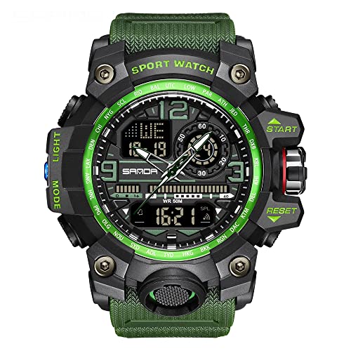 AIMES Men's Watches Sports Outdoor Waterproof Military Watch LED Date Alarm Stopwatch Multi-Function Tactics Big Face Wristwatch for Men - color: 3133-Green
