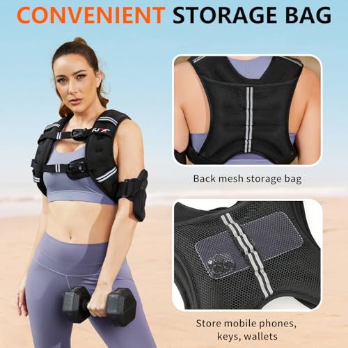 FUFF Weighted Vest Woman, 20 LB Womens Weight Vest for Walking, Strength Training Weight Vests for Female Men, Reflective Stripe Fitness Body Vest for Workout Running Jogging (Black)