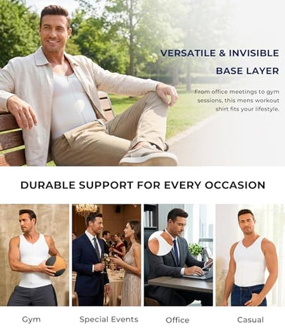 TAILONG Men's Compression Shirt - Shapewear Slimming Undershirt Tummy Control & Gynecomastia Vest Body Shaper Tank Top - color: White, size: Small