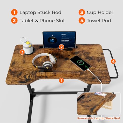 ikkle Bike Trainer Desk with Wheels, Adjustable Treadmill Desk, Rolling Standing Desk for Walking Pad Laptop, Phone Standing, Brown Wood - color: Rustic Brown, Mobile Adjust
