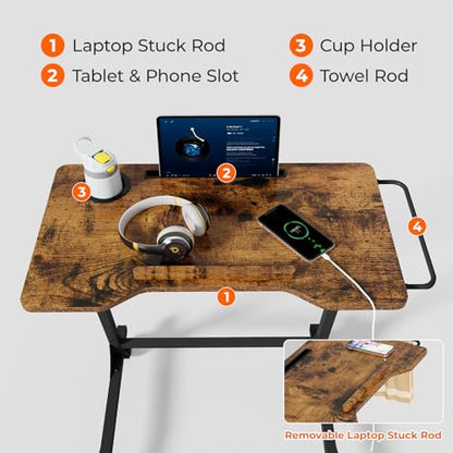 ikkle Bike Trainer Desk with Wheels, Adjustable Treadmill Desk, Rolling Standing Desk for Walking Pad Laptop, Phone Standing, Brown Wood - color: Rustic Brown, Mobile Adjust