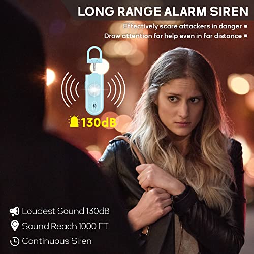 Personal Safety Alarm Keychain for Women 2PCS -130 dB Loud Siren with SOS Strobe Light, Flashlight, Double Speakers, Safe Defense Key Chain for Girls Kids Elders Emergency Call - color: Aqua