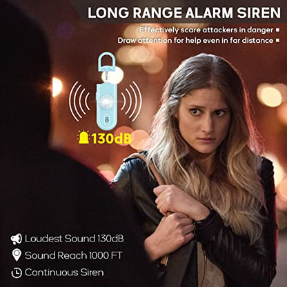 Personal Safety Alarm Keychain for Women 2PCS -130 dB Loud Siren with SOS Strobe Light, Flashlight, Double Speakers, Safe Defense Key Chain for Girls Kids Elders Emergency Call - color: Aqua