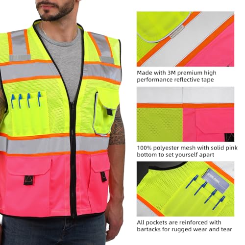 Dib Safety Reflective Safety Vest Made with 3M Tape, Yellow and Pink S - color: Yellow & Pink, size: Small