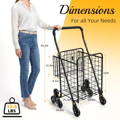 Kiffler Stair Climber Grocery Shopping Cart with 360° Swivel & Tri-Wheels - color: Black