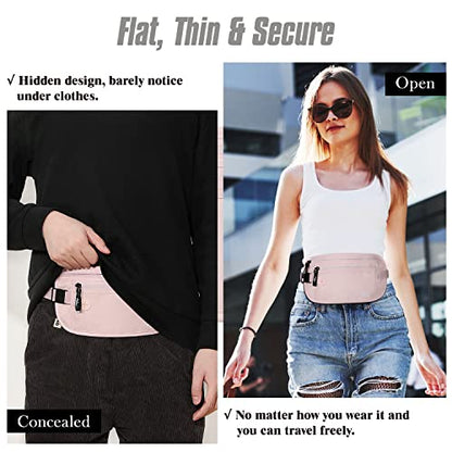 MoKo Travel Money Belt with RFID Blocking, Hidden Slim Wallet, Pink - color: Pink, size: Waist for 24"-38"