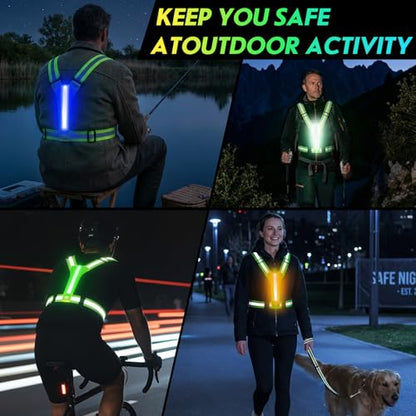 LED Reflective Running Vest, High Visibility Light Up Safety Vest with 3 Light Modes & 6 Light Colors, Rechargeable USB-C Adjustable Lightweight Night Running Gear for Men Women Cycling Walking