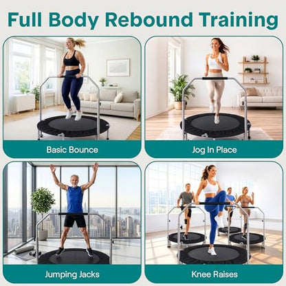 SereneLife 40" Foldable Mini Trampoline for Adults - Compact Fitness Rebounder with Adjustable Foam Handle, Exercise Trampoline with Max Load 330lbs, Indoor/Garden Whole-Body Workout - color: Black