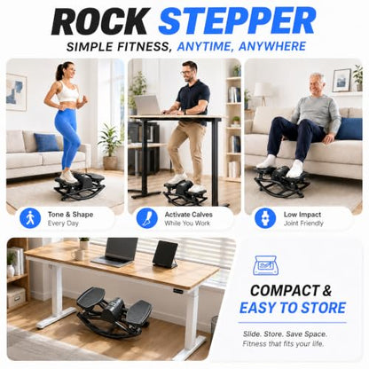 Rock Stepper - Steppers for Exercise at Home, Portable Stepper Side to Side with Digital Display & Resistance Bands, 330 LBS Capacity Full Body Workout Low-Impact Knee-Friendly 3D Stair Stepper - color: Black- B