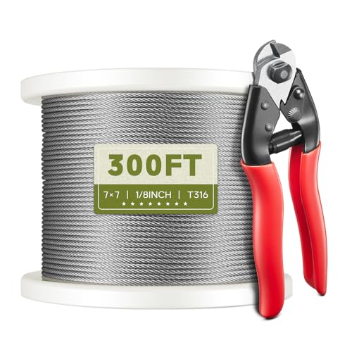 300FT 1/8" Stainless Steel Cable, 7x7 Wire Rope - size: 300 ft