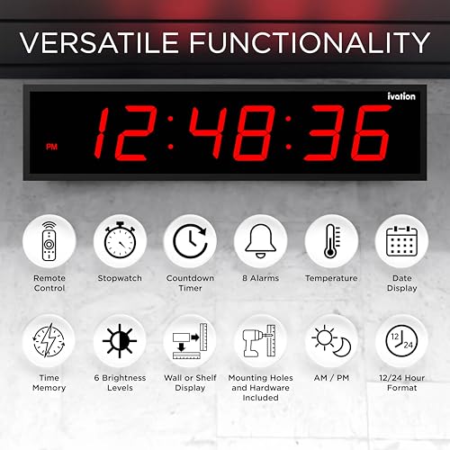 Ivation Oversized Digital Wall Clock with Large LED Display & Timer, 24" - color: Red, size: 24" Inch