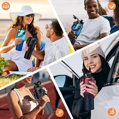 32 oz Insulated Water Bottle Fits Car Cup Holder with Straw Lid & Auto Lid - color: Onyx Black, size: 32 Ounces