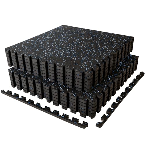 SUPERJARE 1" Extra-Thick Rubber Top Exercise Mat, Gym Flooring for Home Gym - size: 12 Tiles (48 Sq Ft)
