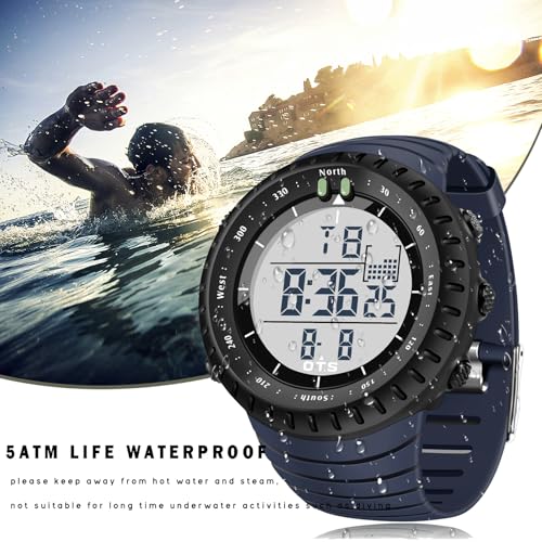 PALADA Men's Digital Sports Watch Waterproof Tactical Watch with LED Backlight Watches for Men - color: Dright Dark Blue