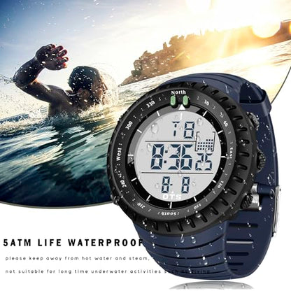 PALADA Men's Digital Sports Watch Waterproof Tactical Watch with LED Backlight Watches for Men - color: Dright Dark Blue