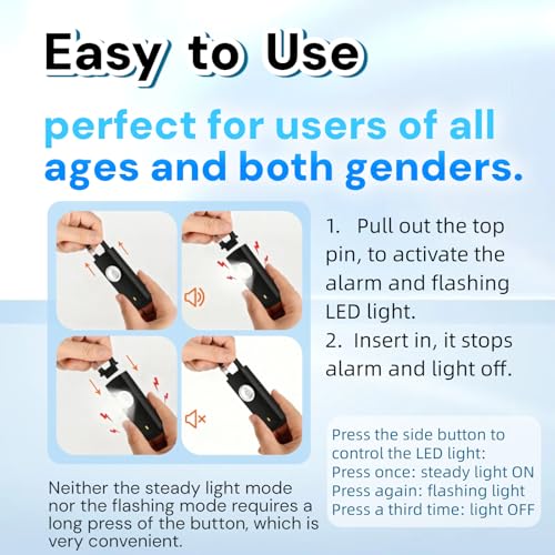 130dB Rechargeable Personal Alarm with Strobe Light & Low Battery Indicator - color: Black