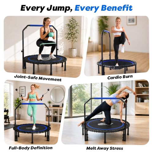 450LBS Foldable Rebounder Trampoline for Adults with Adjustable Handle 40" - color: Black