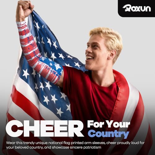 ROXUN Arm Sleeves Cooling UV Sun Protection Sport Compression for Men Women - color: America Flag-1+2+3