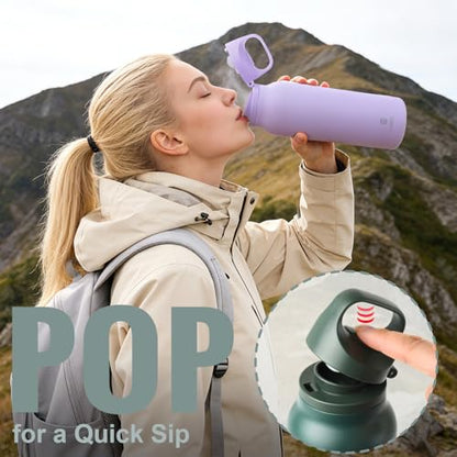 Insulated Thermo Water Bottle with Handle 20oz Stainless Steel Water Bottle Metal Water Flask Water Bottle for Hot and Cold Drink for Hiking, Workout, Gym, Travel (Green, 600ml) - color: Green