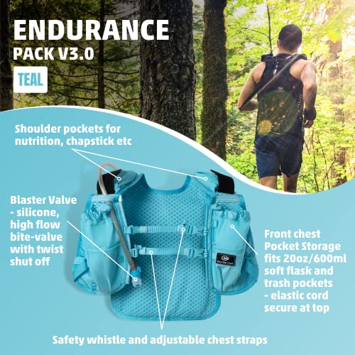 Orange Mud Endurance Pack V3.0 Running Vest – 2L Hydration Backpack for Trail Running, Hiking & Cycling – Lightweight, Breathable Mesh, Gear Pockets, Trekking Pole Loops - color: Teal