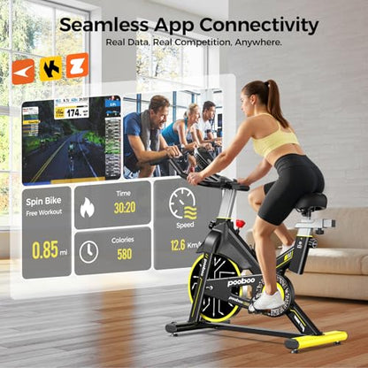 Exercise Bike,Stationary Bike for Home,Magnetic Indoor App Cycling Bike - color: Silver Yellow