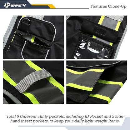 JKSafety Safety Vest for Men Women Reflective Hi Vis JK901 Black S - color: Black Yellow Strips, size: Small