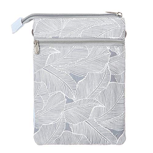 LassZone Canvas Cute Crossbody Bags for Women Mini Shoulder Handbag Cell Phone Purse Wallet Leaves Pattern Coin Pouch - color: Light Grey